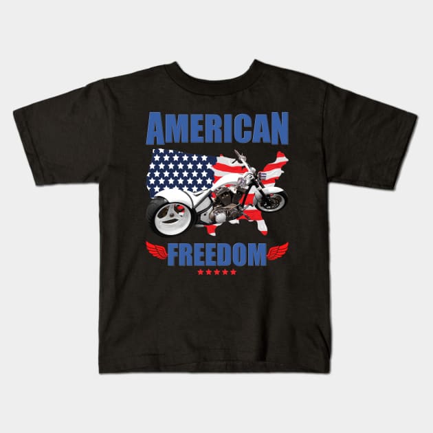 American Freedom, Motorcycle , Biker, Motorcycle Gift, Motor Bike, Motor Sport, Bike, Motorcycle Gift Idea, Motor Bike Gift Idea Kids T-Shirt by DESIGN SPOTLIGHT